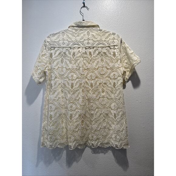 Maeve Top Size Small Lace Button Front Surf Short Sleeve Anthropologie Sheer - Picture 2 of 9